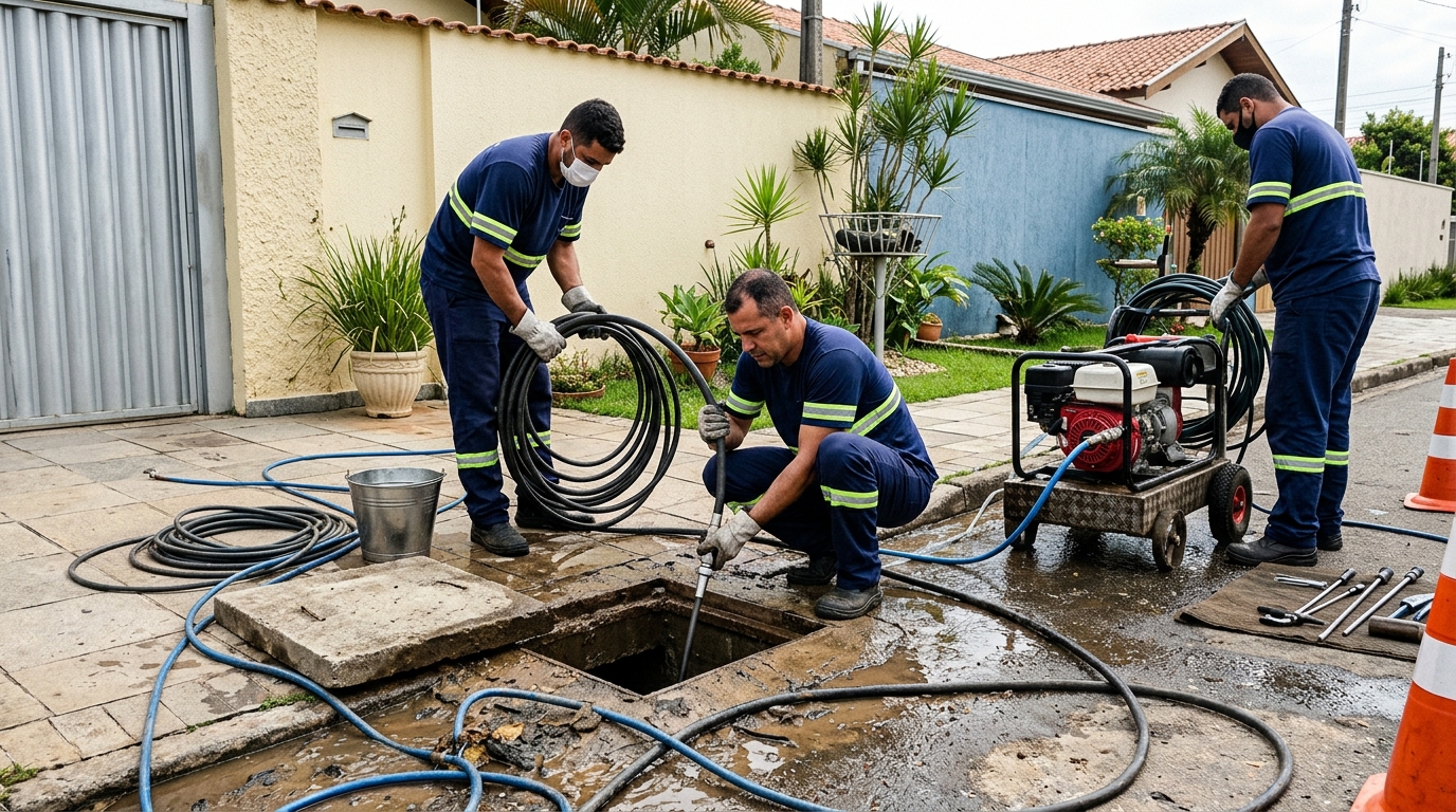 Desentupimento de esgoto residencial em Sorocaba-SP